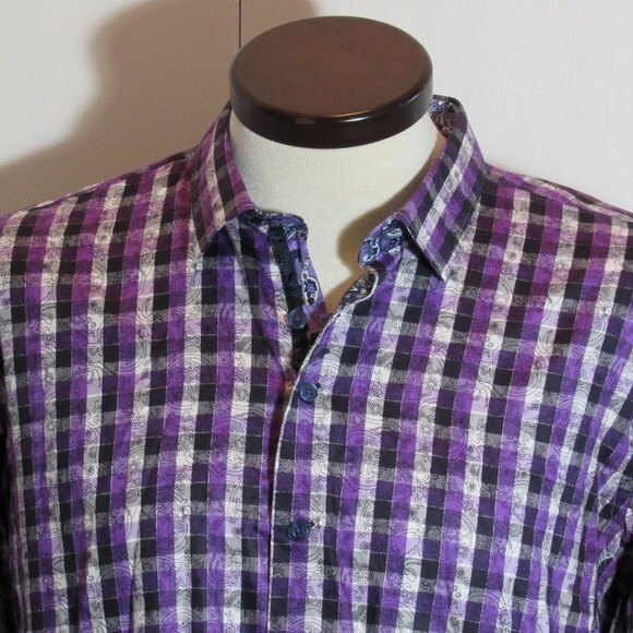 Au Noir Limited Edition Purple Plaid Floral Flip Cuffs Mens Shirt XL or Size 6 - Picture 2 of 12